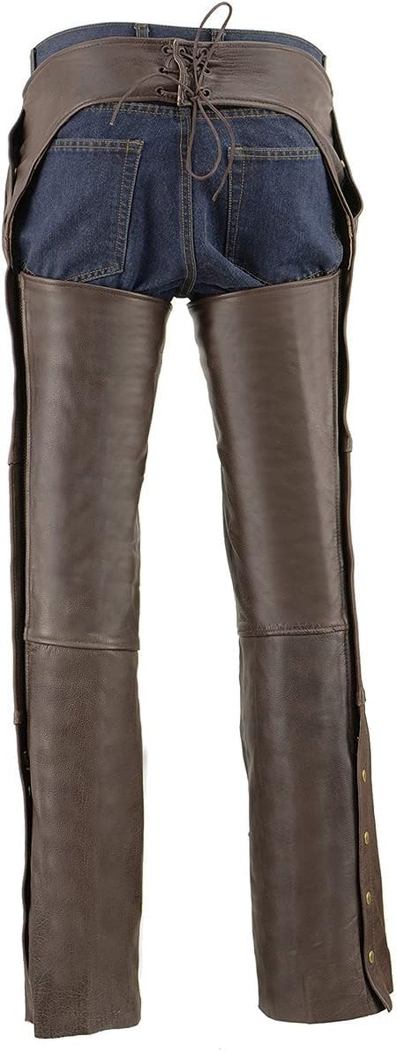 Leather ML1191RT Men'S Retro Brown 4-Pocket Thermal Lined Premium Motorcycle Leather Chaps