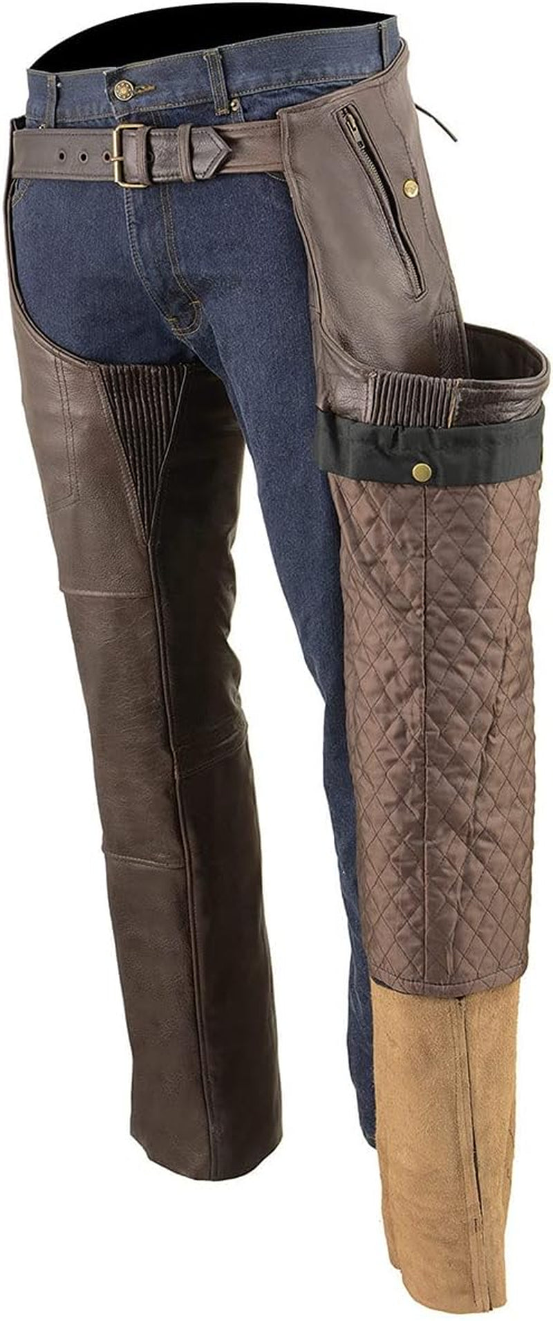 Leather ML1191RT Men'S Retro Brown 4-Pocket Thermal Lined Premium Motorcycle Leather Chaps