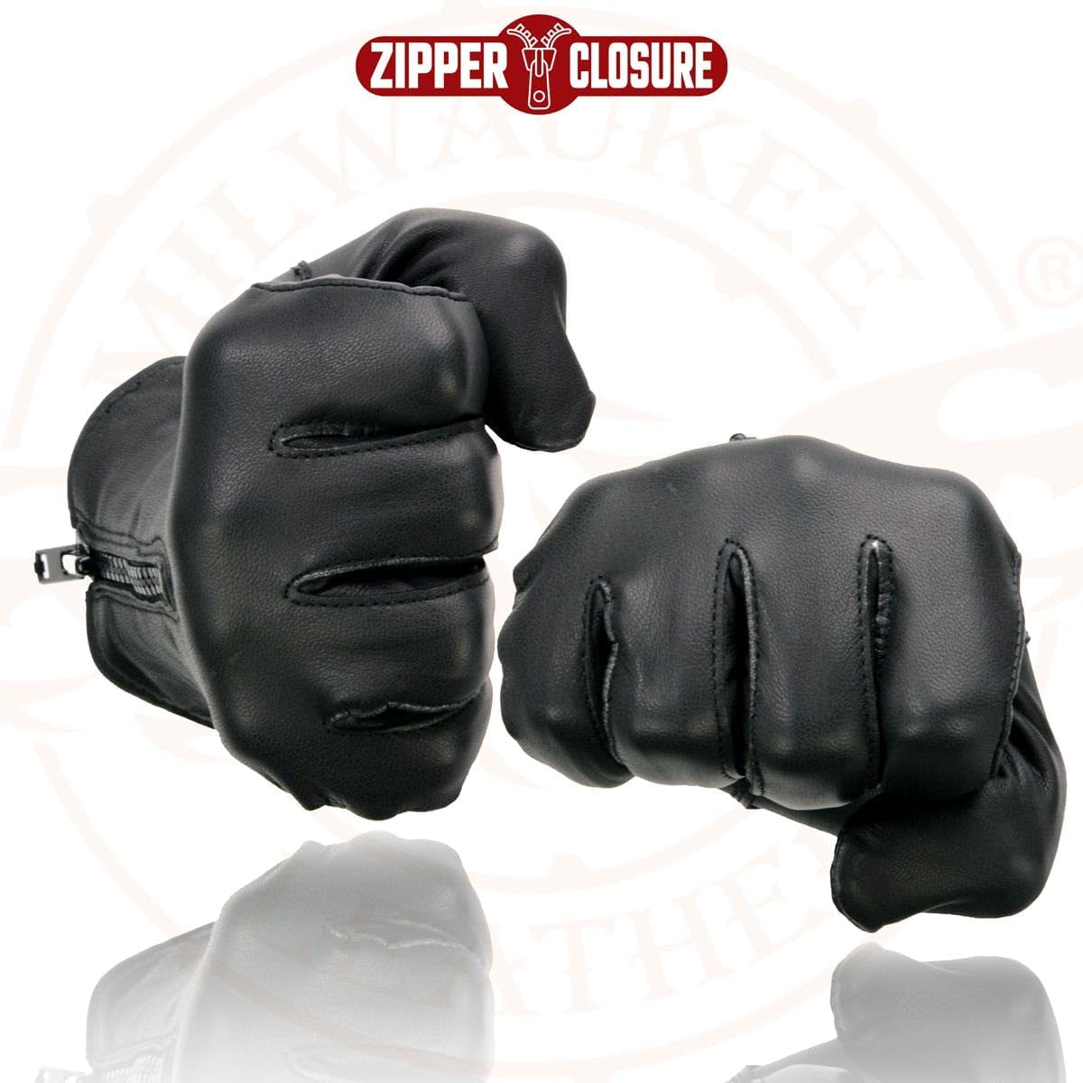 SH226D Men'S Black Unlined Leather Lightweight Motorcycle Hand Gloves W/Wrist Zipper Closure