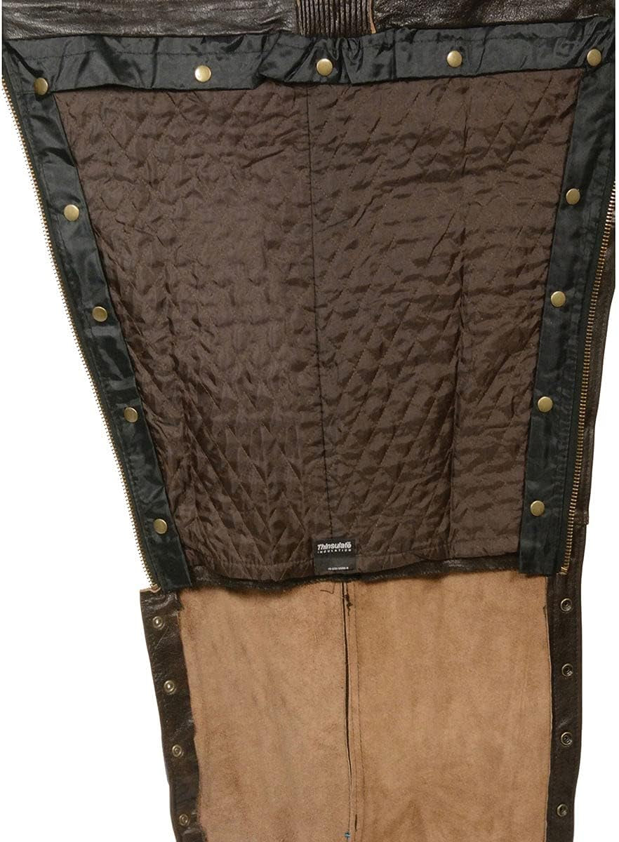 Leather ML1191RT Men'S Retro Brown 4-Pocket Thermal Lined Premium Motorcycle Leather Chaps