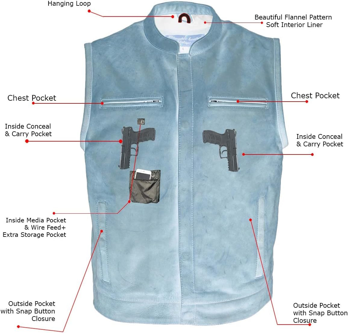 MLM3519 Men'S “Gambler” Crazy Horse Brown Vintage Leather Vest - Club Style Motorcycle Rider Vest