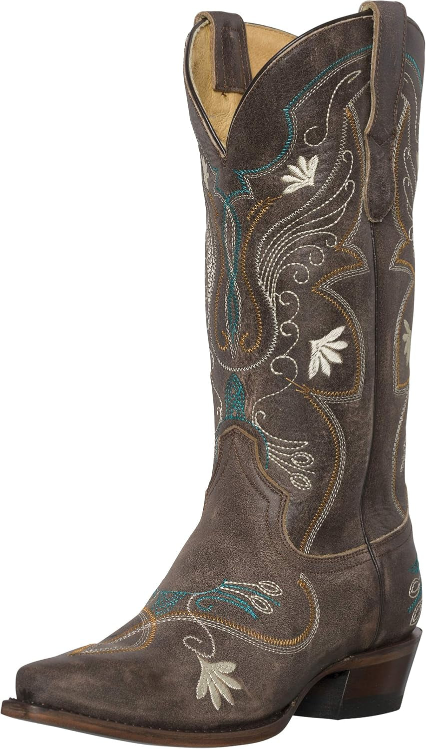 Womens Western Cowgirl Cowboy Boots, Juliet Heritage Square Snip Toe by Silver Canyon, Embroidered Leather
