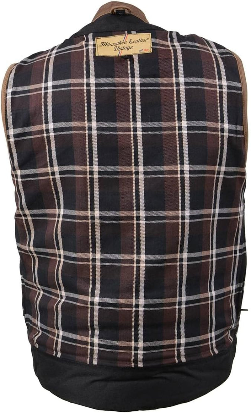 MLM3519 Men'S “Gambler” Crazy Horse Brown Vintage Leather Vest - Club Style Motorcycle Rider Vest