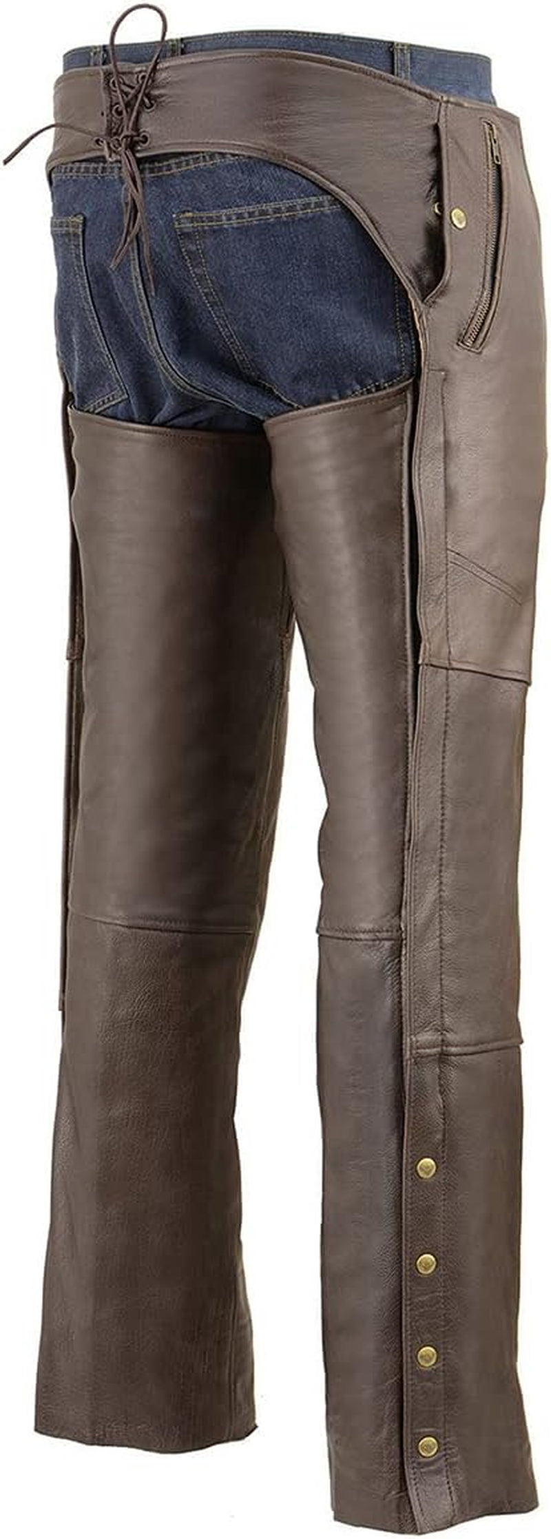 Leather ML1191RT Men'S Retro Brown 4-Pocket Thermal Lined Premium Motorcycle Leather Chaps