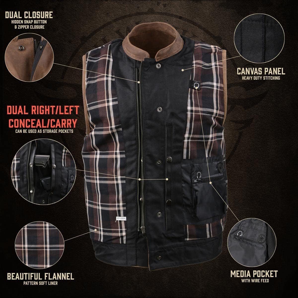 MLM3519 Men'S “Gambler” Crazy Horse Brown Vintage Leather Vest - Club Style Motorcycle Rider Vest