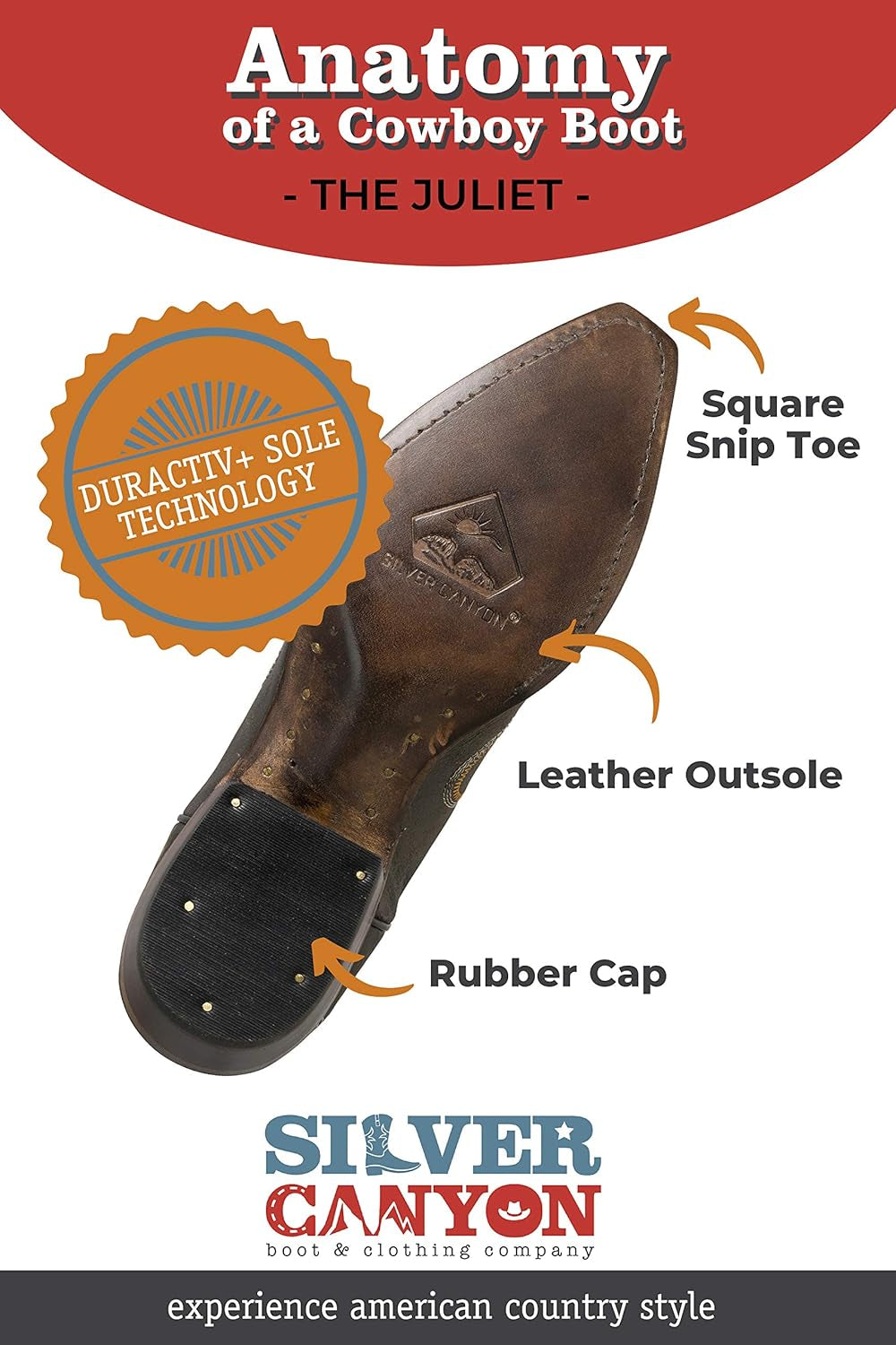 Womens Western Cowgirl Cowboy Boots, Juliet Heritage Square Snip Toe by Silver Canyon, Embroidered Leather