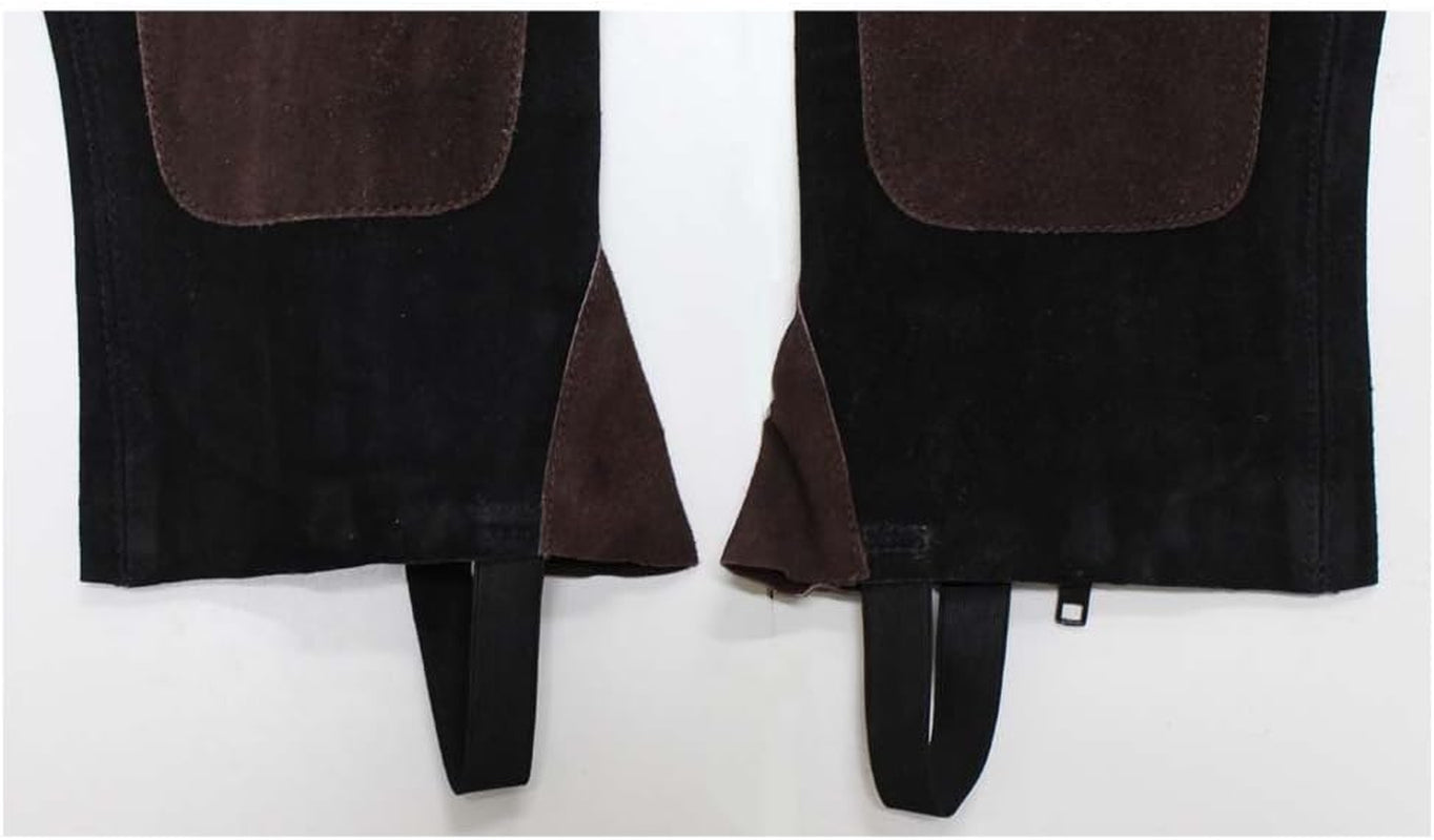Over-The-Boot Half Chaps for Horseback Riding | Size Extra Large (XL) | Two-Tone Genuine Leather | Customized Fit with Adjustable Strap | 18" (45.7 Cm) Length for Optimal Protection