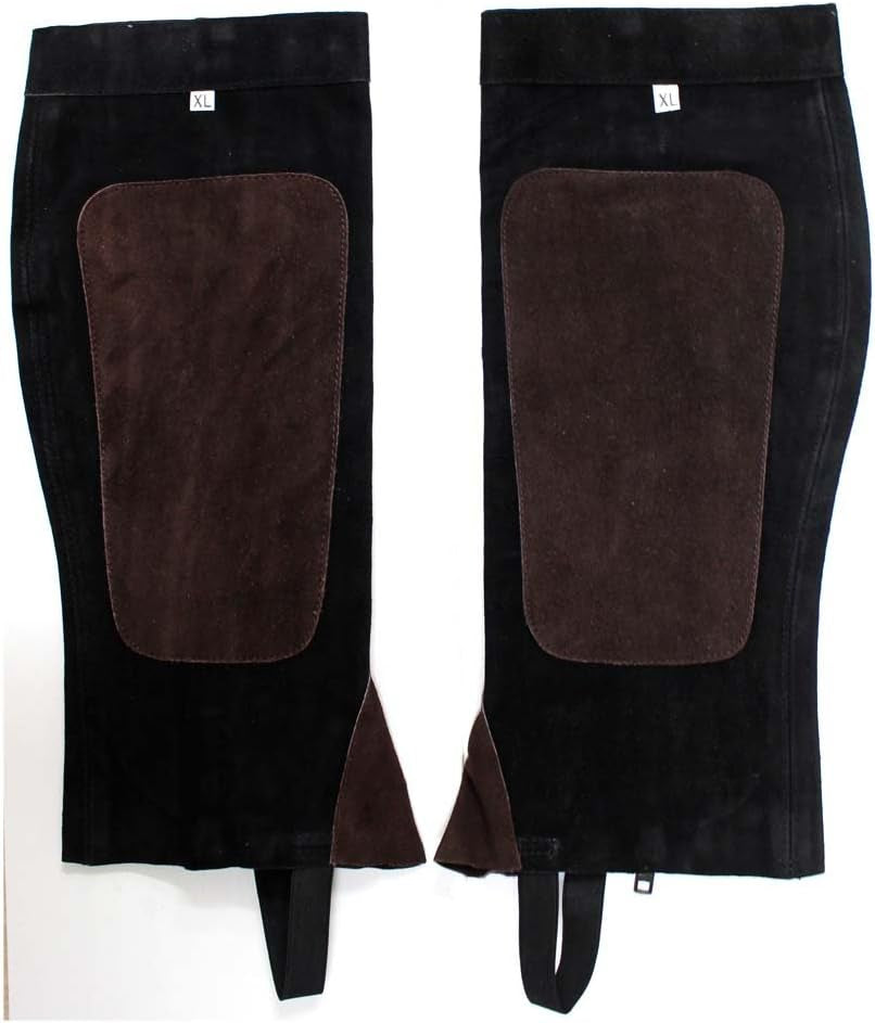 Over-The-Boot Half Chaps for Horseback Riding | Size Extra Large (XL) | Two-Tone Genuine Leather | Customized Fit with Adjustable Strap | 18" (45.7 Cm) Length for Optimal Protection
