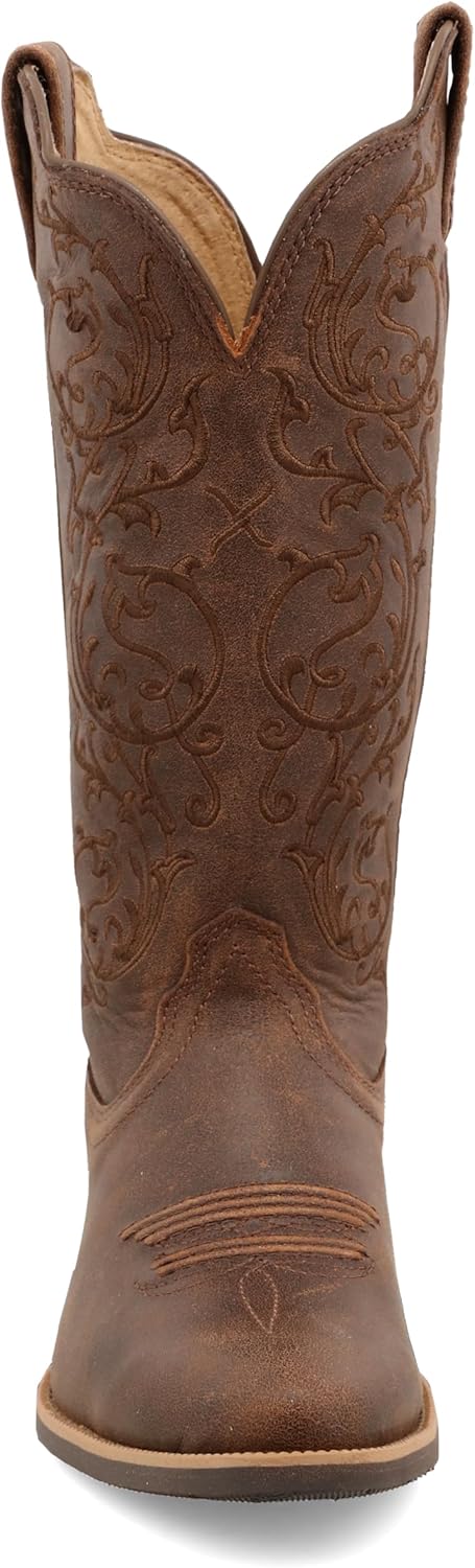 Women's CozyStar Western Leather Boots, Narrow Round Toe, Brown & Tan, 7 B