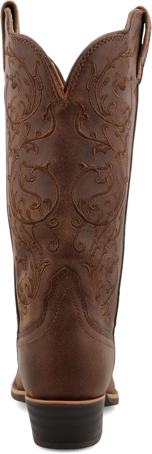 Women's CozyStar Western Leather Boots, Narrow Round Toe, Brown & Tan, 7 B