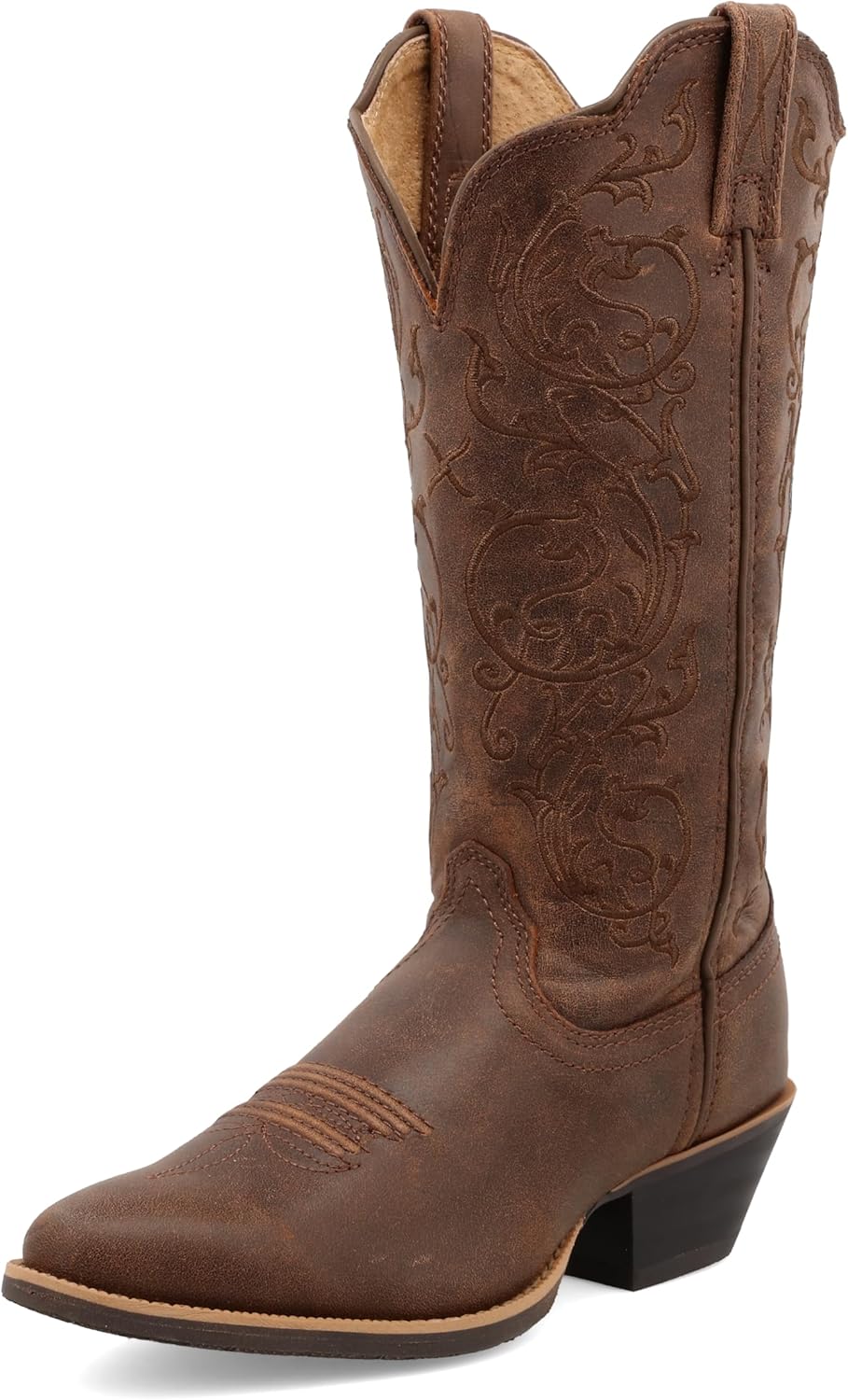 Women's CozyStar Western Leather Boots, Narrow Round Toe, Brown & Tan, 7 B