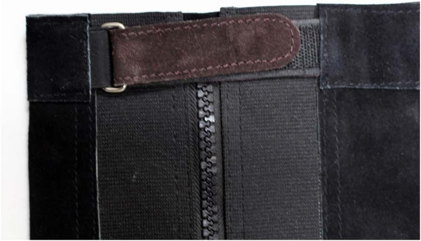 Over-The-Boot Half Chaps for Horseback Riding | Size Extra Large (XL) | Two-Tone Genuine Leather | Customized Fit with Adjustable Strap | 18" (45.7 Cm) Length for Optimal Protection