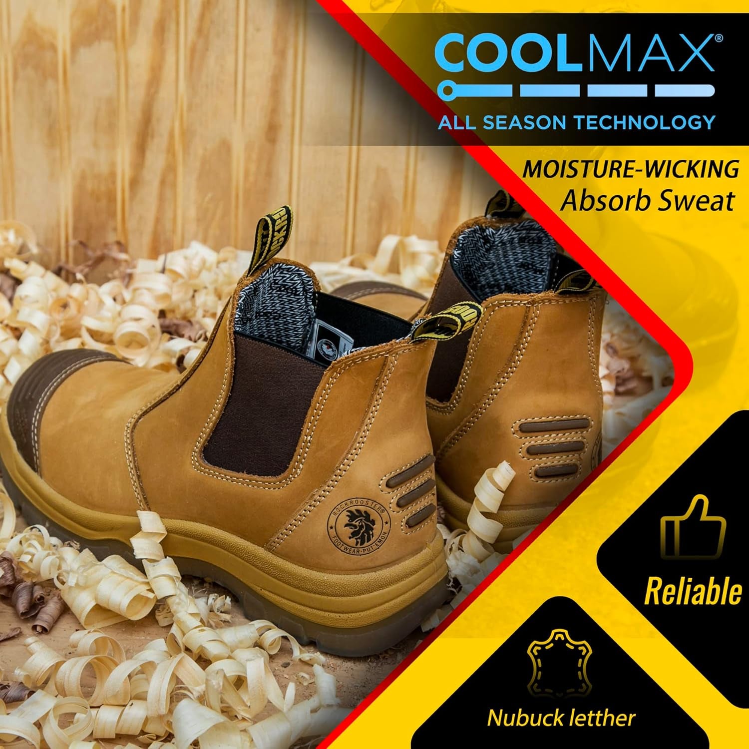 Mens Work Boots, 6 Inch Steel Toe, Pull on Safety Leather Chelsea Work Shoes Static Dissipative(Ak227, AK222)