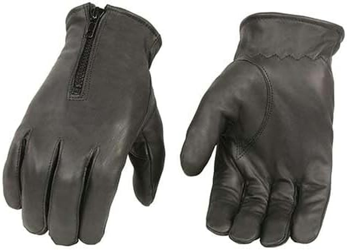 SH226D Men'S Black Unlined Leather Lightweight Motorcycle Hand Gloves W/Wrist Zipper Closure