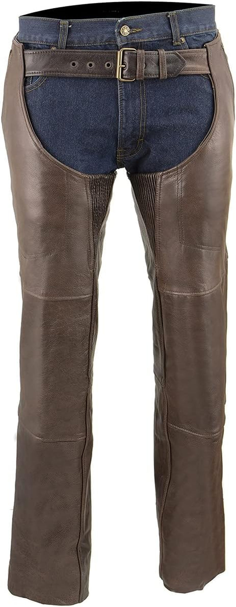 Leather ML1191RT Men'S Retro Brown 4-Pocket Thermal Lined Premium Motorcycle Leather Chaps