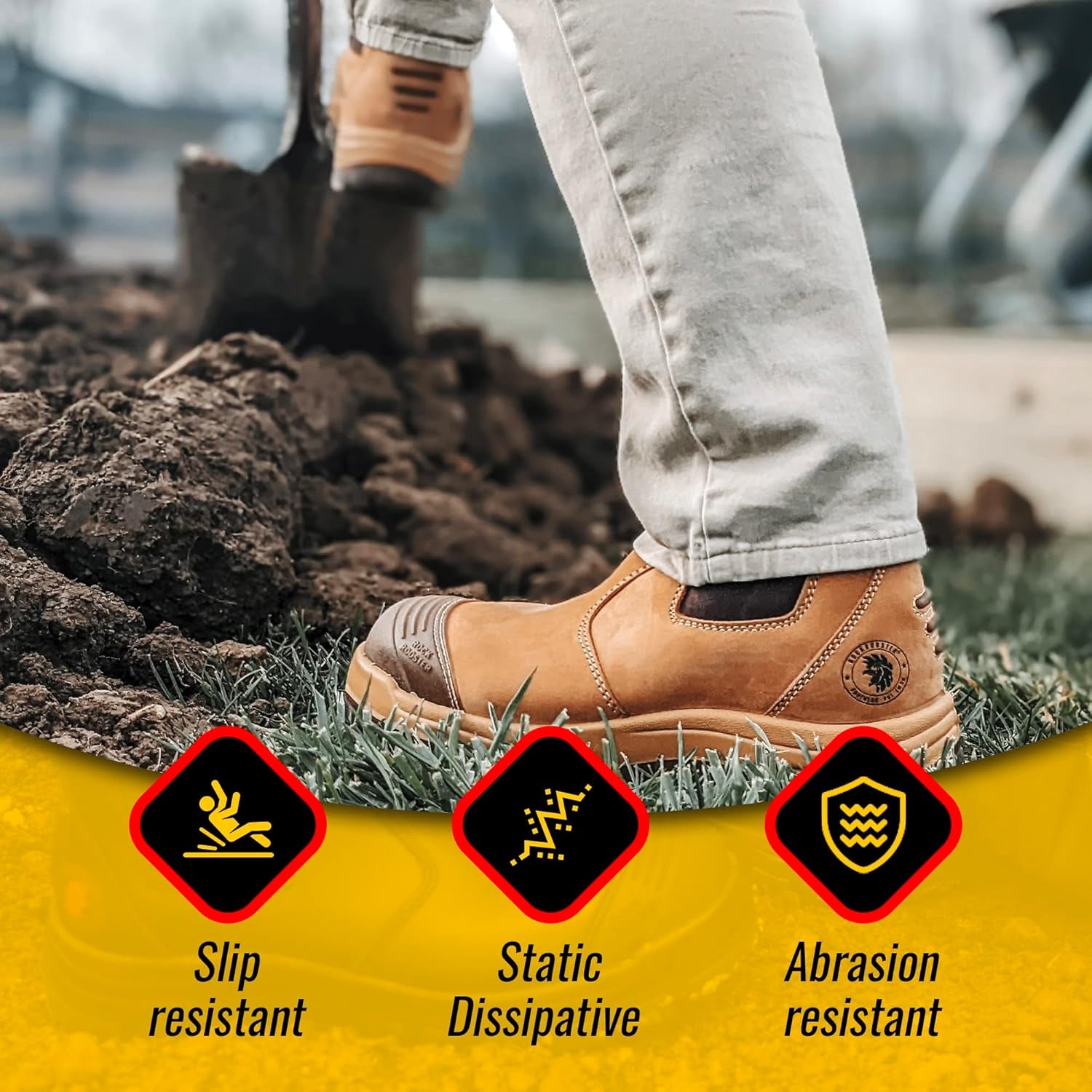 Mens Work Boots, 6 Inch Steel Toe, Pull on Safety Leather Chelsea Work Shoes Static Dissipative(Ak227, AK222)