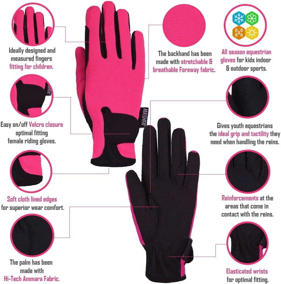 Kids Horse Riding Gloves Children Equestrian Kids Gloves Child Horseback Bike Gardening Boys & Girls Mittens Pony Youth Outdoor Mitts