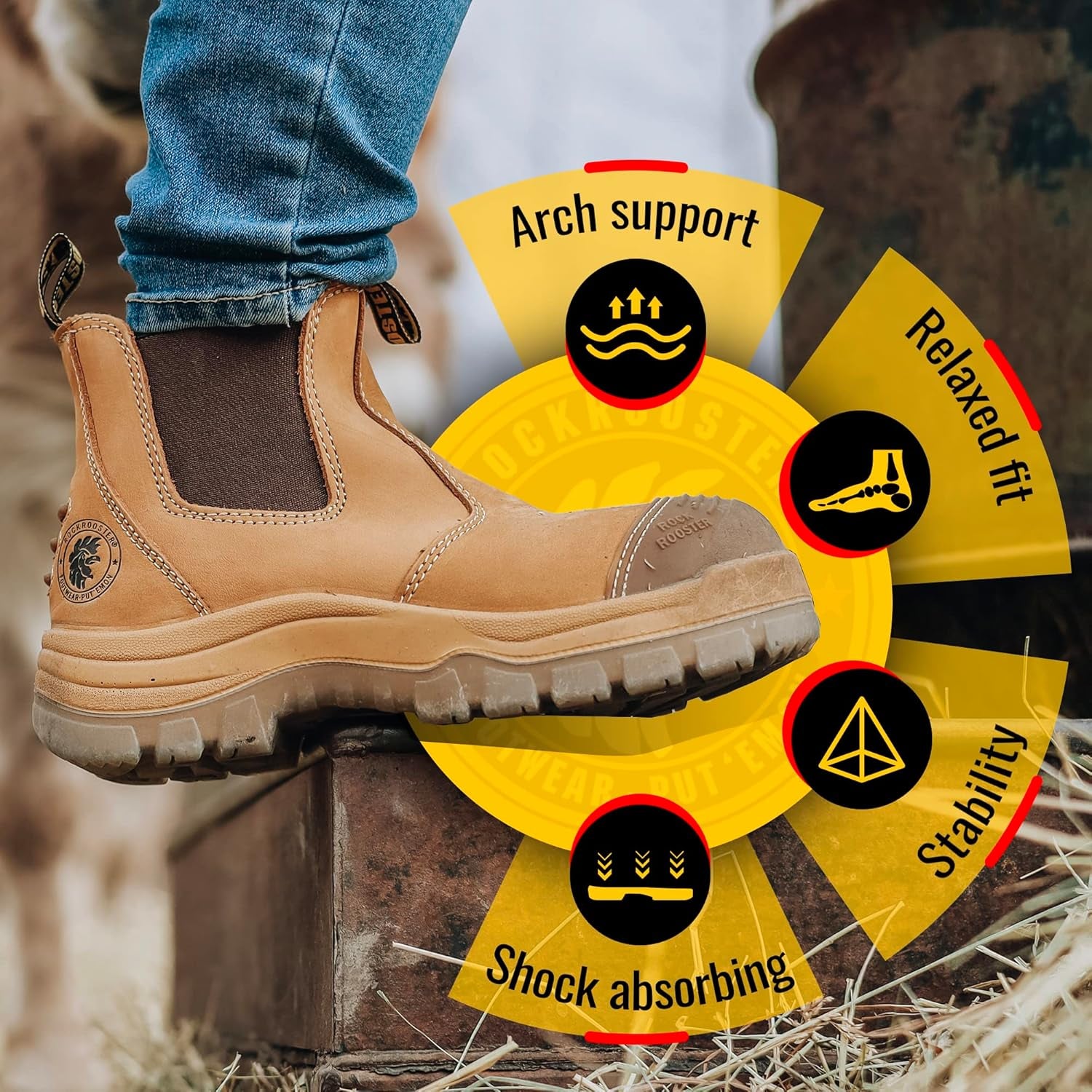 Mens Work Boots, 6 Inch Steel Toe, Pull on Safety Leather Chelsea Work Shoes Static Dissipative(Ak227, AK222)