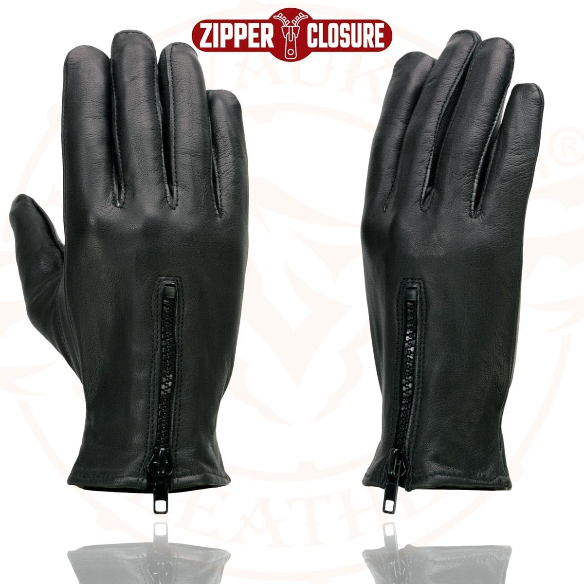 SH226D Men'S Black Unlined Leather Lightweight Motorcycle Hand Gloves W/Wrist Zipper Closure