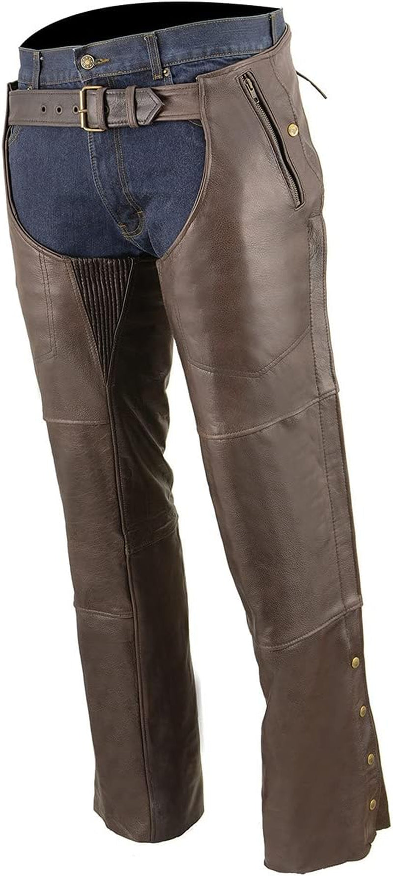 Leather ML1191RT Men'S Retro Brown 4-Pocket Thermal Lined Premium Motorcycle Leather Chaps