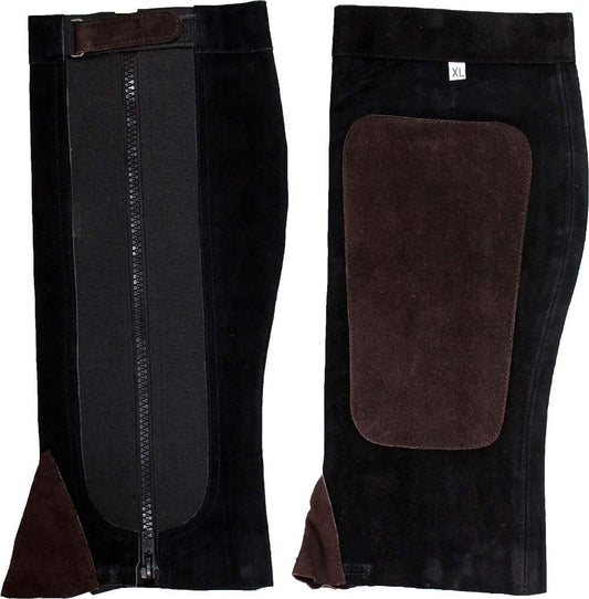 Over-The-Boot Half Chaps for Horseback Riding | Size Extra Large (XL) | Two-Tone Genuine Leather | Customized Fit with Adjustable Strap | 18" (45.7 Cm) Length for Optimal Protection