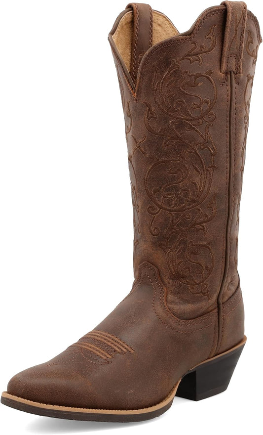 Women's CozyStar Western Leather Boots, Narrow Round Toe, Brown & Tan, 7 B