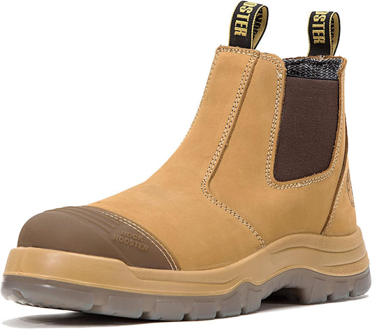 Mens Work Boots, 6 Inch Steel Toe, Pull on Safety Leather Chelsea Work Shoes Static Dissipative(Ak227, AK222)