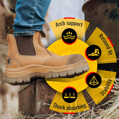 Mens Work Boots, 6 Inch Steel Toe, Pull on Safety Leather Chelsea Work Shoes Static Dissipative(Ak227, AK222)